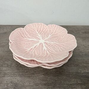 This listing is for 3 pcs Hobby Lobby Pink Cabbage Rose Leaf Salad Plates